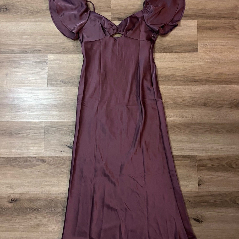 Dark Muave Vubiya Puff Sleeve Silky Maxi Dress